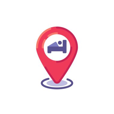 Yatağın düz simgesine sahip harita işaretleyici