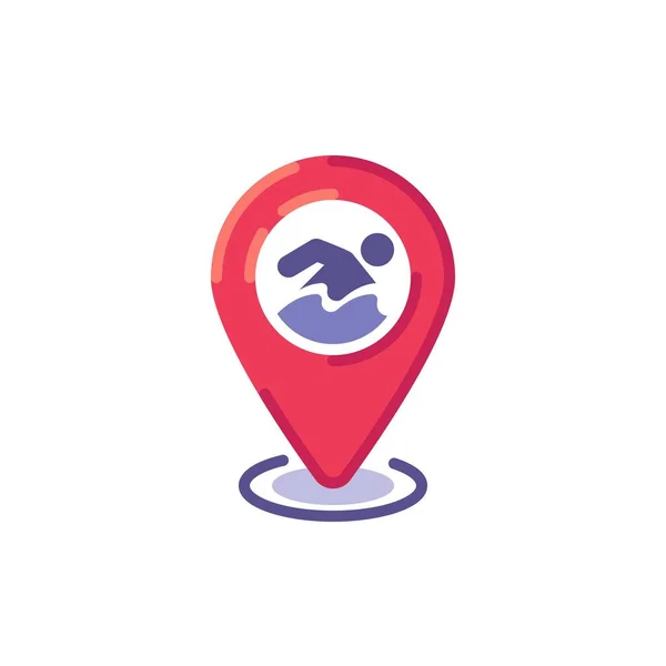 Swimming location pin flat icon — Stock Vector