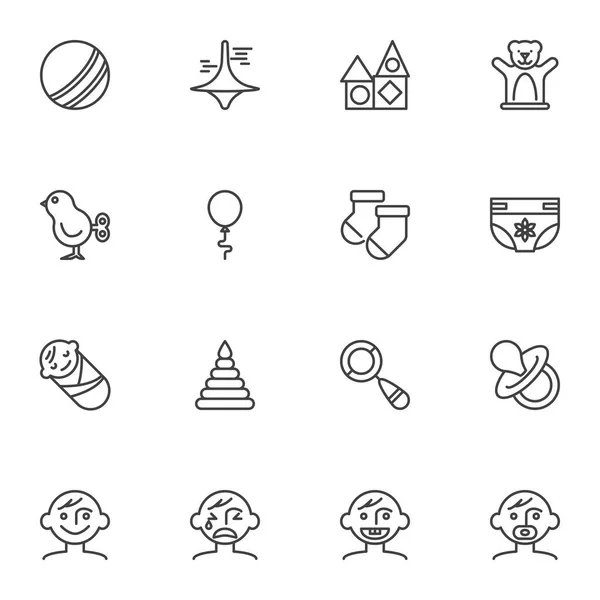 Conjunto de iconos de línea relacionados con bebé — Vector de stock