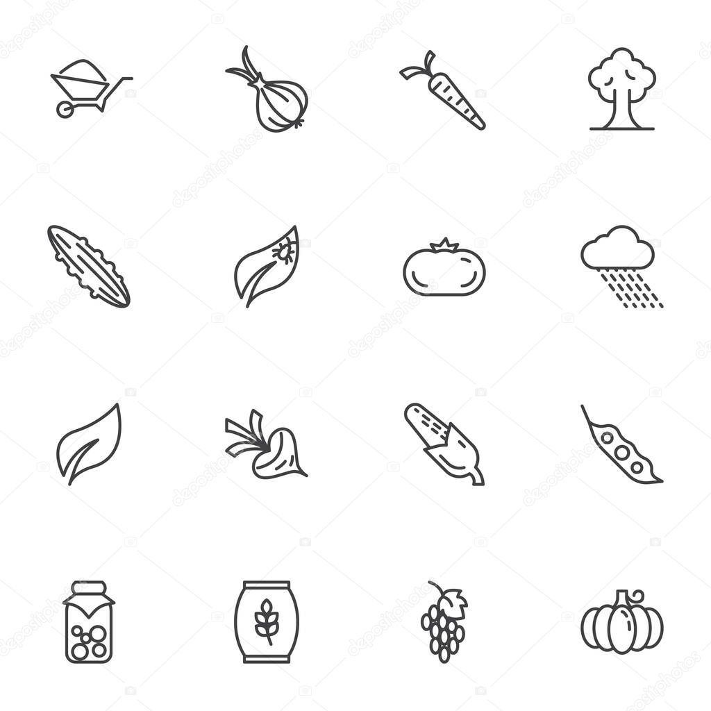 Agriculture harvest line icons set