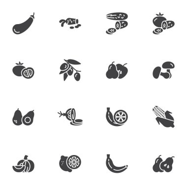 Meyve ve sebze vektör simgeleri ayarlandı