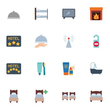 Otel servisi koleksiyonu, düz simgeler