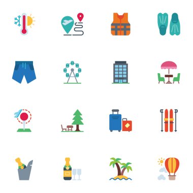Yaz tatili düz simgeleri
