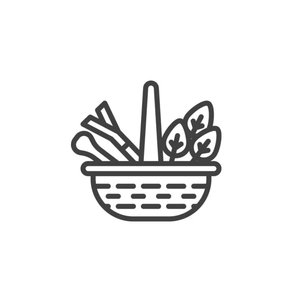 Herbs basket line icon — Stock Vector