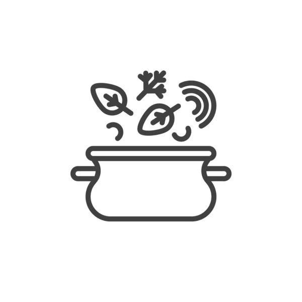 Soup cooking pan line icon — Stock Vector