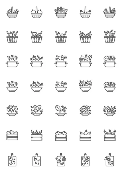 Recettes de cuisine ligne icônes ensemble — Image vectorielle