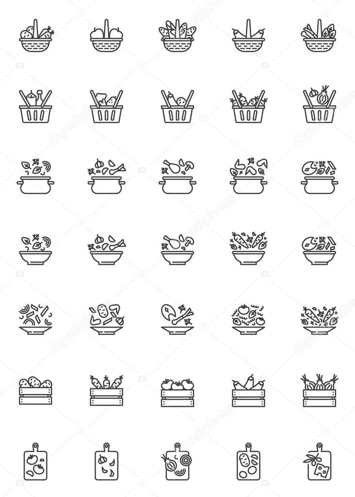 Cooking recipes line icons set