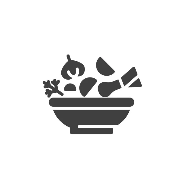 Cuenco de sopa con hierbas e icono de vector vegetal — Vector de stock