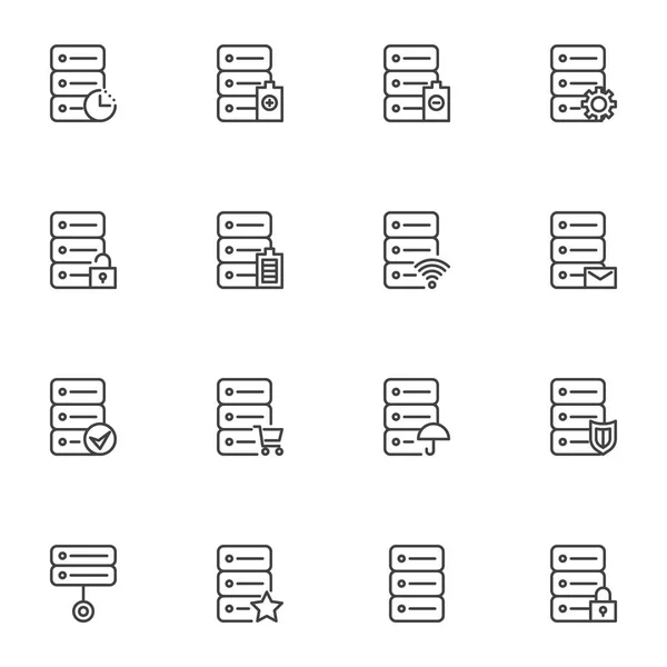 Conjunto de iconos de línea de alojamiento de centro de datos — Archivo Imágenes Vectoriales