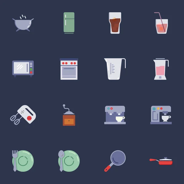 Kitchen supplies flat icons set — Stock Vector