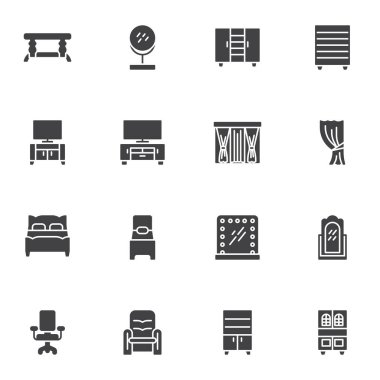 Ev mobilyası vektör simgeleri ayarlandı