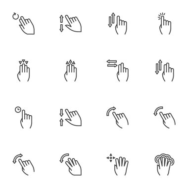 Dokunmatik dokunmatik hareketler çizgi simgeleri ayarlandı