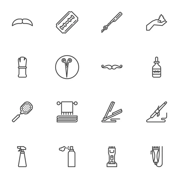 Barber shop supplies line icons set — Stock Vector