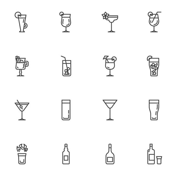 Cocktailglas Linie Symbole Set — Stockvektor