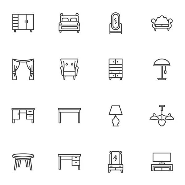 Domácí interiér nábytek řádek ikony sada — Stockový vektor