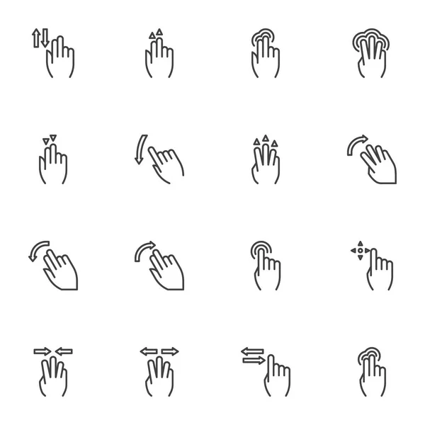 Touch screen gesti mano linea icone impostate, — Vettoriale Stock