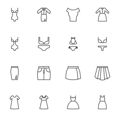 Kadın giysi çizgisi simgeleri ayarlandı