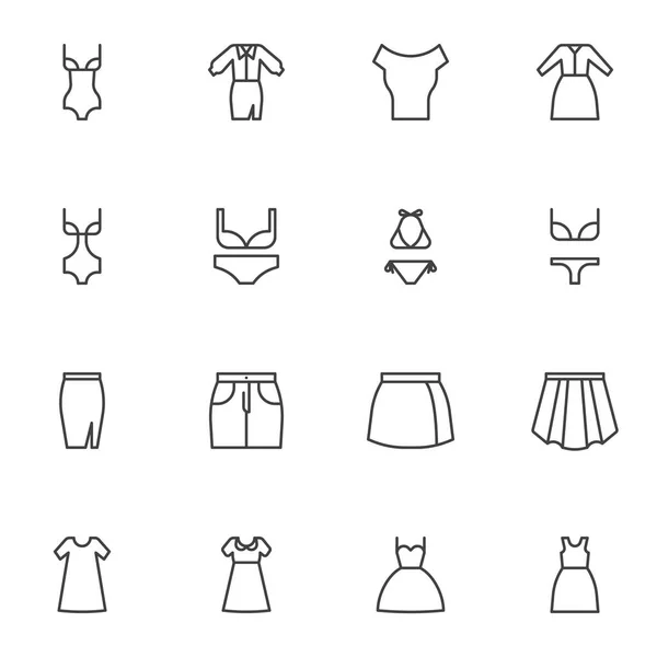 Femme vêtements ligne icônes ensemble — Image vectorielle