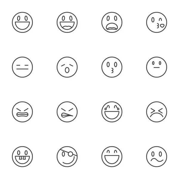 Набор иконок улыбающейся линии Эмодзи — стоковый вектор