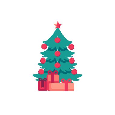 Hediye kutuları düz simgeli Xmas ağacı