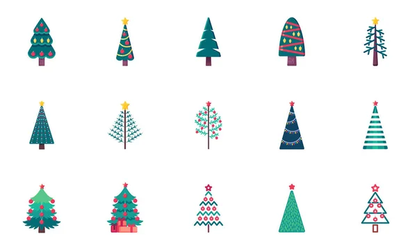 Árboles de Navidad conjunto de iconos planos — Vector de stock