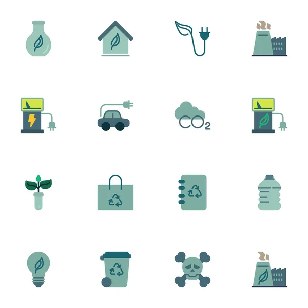 Eco Energy Elements Collection Flat Icons Set Colorful Symbols Pack — Stock Vector