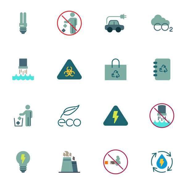 Eco Raccolta Elementi Energetici Set Icone Piatte Confezione Simboli Colorati — Vettoriale Stock