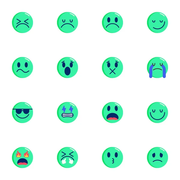 Kolekcja Emoji Smiley Emoticons Płaskie Ikony Zestaw Kolorowe Symbole Pakiet — Wektor stockowy