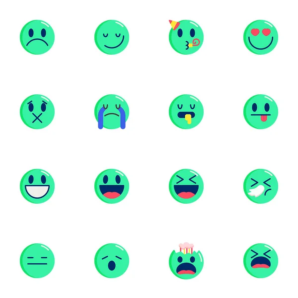 Coleção Elementos Emoticons Redondos Chat Emoji Conjunto Ícones Planos Pacote — Vetor de Stock