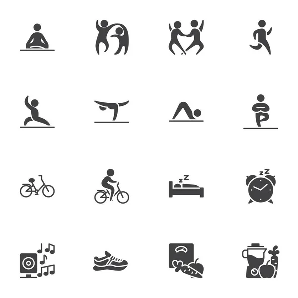 Healthy Lifestyle Vector Icons Set Modern Solid Symbol Collection Filled — Stock Vector