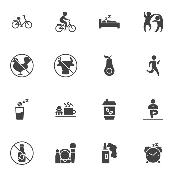 Set Iconos Vectoriales Estilo Vida Saludable Colección Símbolos Sólidos Modernos — Vector de stock