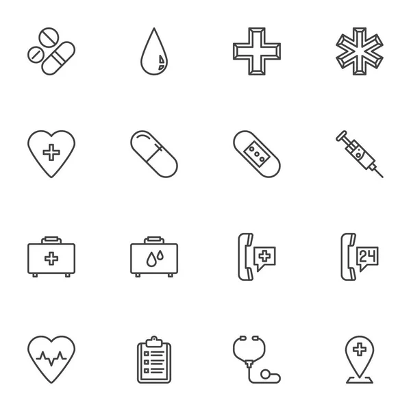 Medical Healthcare Line Icons Set Outline Vektor Symbol Collection Linear — Stockvektor