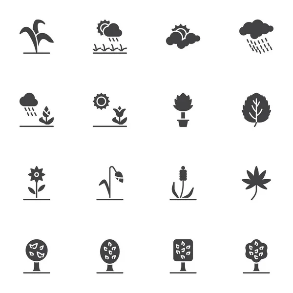 Naturaleza Conjunto Iconos Vectoriales Del Medio Ambiente Colección Símbolos Sólidos — Vector de stock