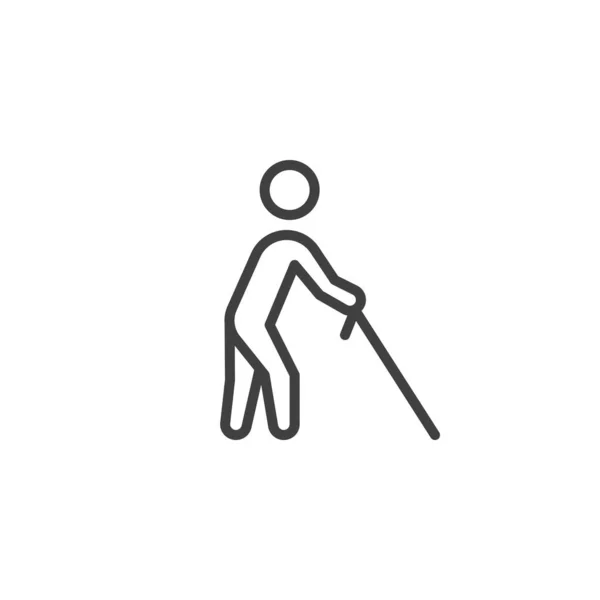 Aveugle avec icône de ligne de bâton — Image vectorielle