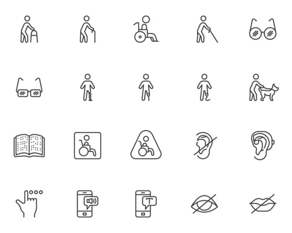 Icone della linea di disabilità impostate — Vettoriale Stock