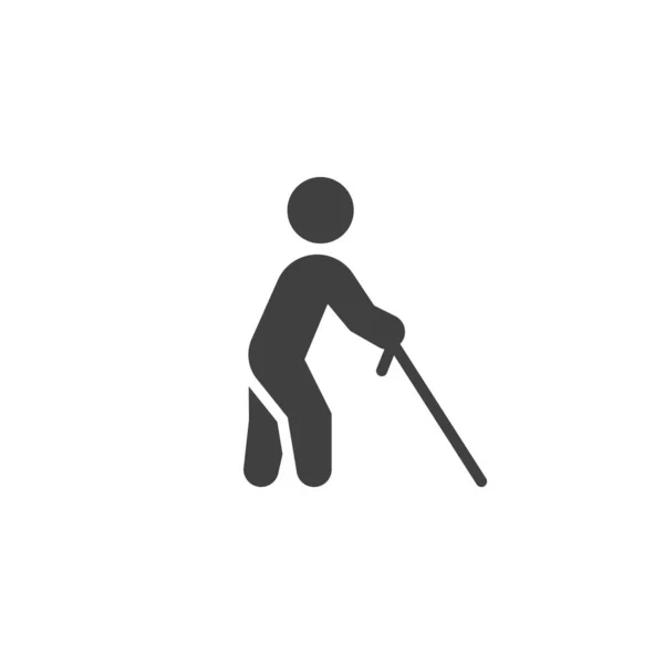 Hombre ciego con icono de vector de palo — Vector de stock