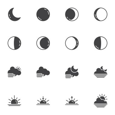 Gece hava durumu vektörü simgeleri ayarlandı