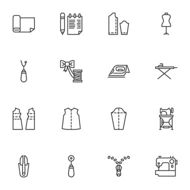 Terzi, dikiş çizgisi simgeleri ayarlandı