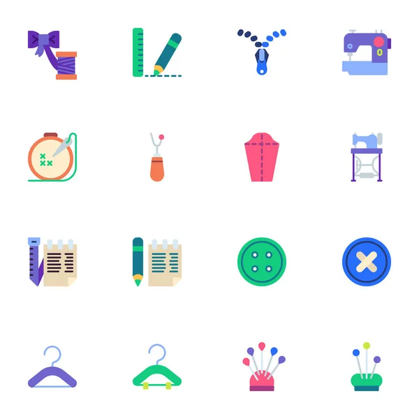 Nähkollektion, Set mit flachen Icons — Stockvektor