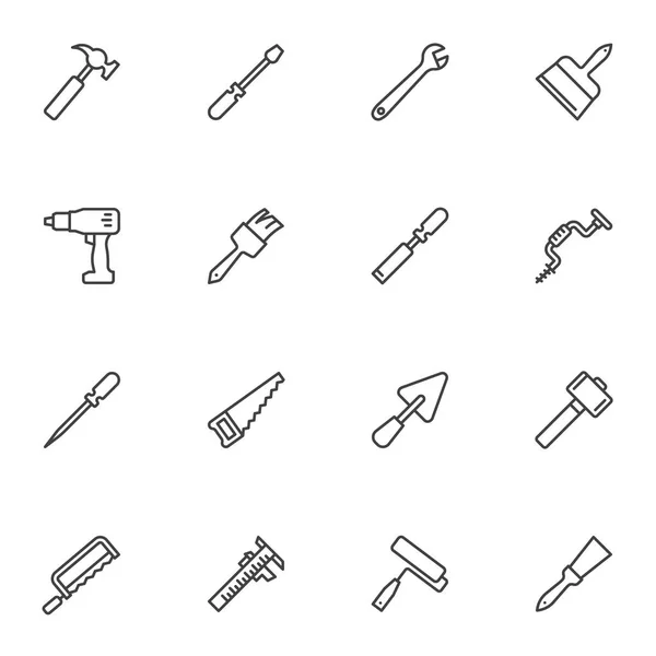 Ensemble d'icônes de ligne d'outil de construction — Image vectorielle