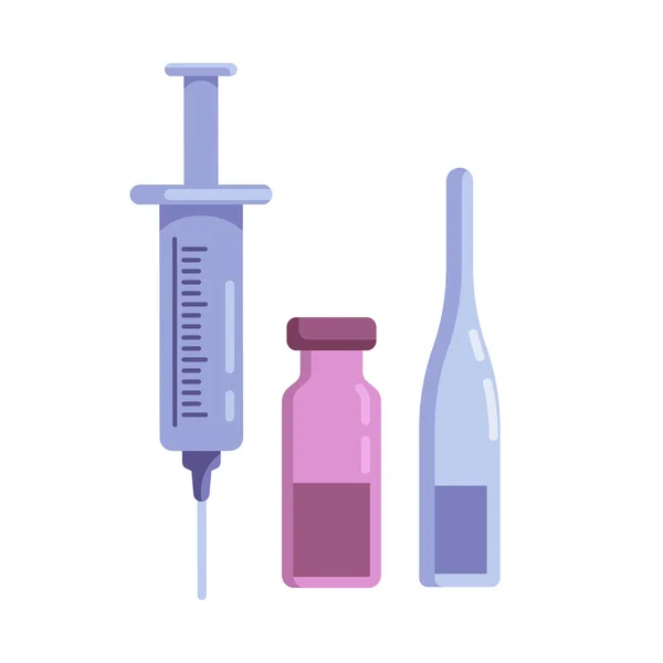Seringa para injeção e ampolas ícone plano —  Vetores de Stock