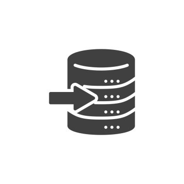 Katı kabartma simgesi al. Veritabanının içe doğru oklu vektör simgesi. Bu işaret ve sembol analitik simge işlerinde eylemleri ve sistem entegrasyonunu yüklemek için kullanılır.