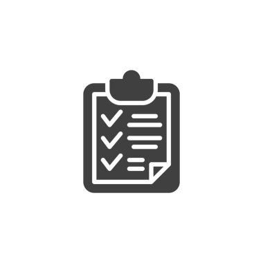 Yapılacaklar listesi simgesi. Pano ve işaretli vektör simgesi. Herhangi bir analitik simge senaryosundaki tamamlanmış görev ve denetimler için temel bir işaret ve sembol.