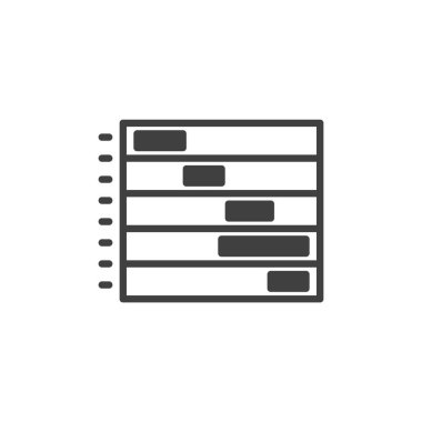 Gantt grafiği katı kabartma simgesi. Zaman çizgisi çubuklu kalın vektör simgesi. Bu işaret ve sembol analitik simge paketlerinde proje planlaması ve görev görselleştirmesi için mükemmeldir.