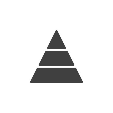 Piramit grafiği katı kabartma simgesi. Katmanlı üçgen vektör ikonu hiyerarşiyi sembolize ediyor. Yapılandırılmış analitik simge veri seviyeleri için büyük bir bilgi işareti.