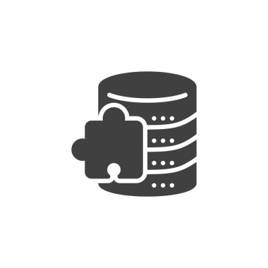 Birbirine kenetlenmiş yapboz parçalarıyla veri entegrasyonu simgesi. Sağlam kabartma vektör simgesi veri tabanlarını, ETL 'yi ve bağlantıları birleştirmek için pratik bir işaret ve sembol.