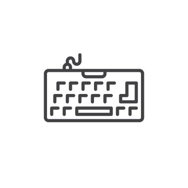 Taslak vektör biçiminde klavye çizgisi simgesi. Girdi, daktilo ve bilgisayar teknolojisinin simgesi. Donanım aygıtları için dijital logo illüstrasyonu ve sembol.