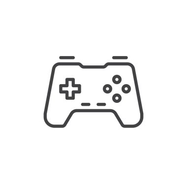 Tuş çizgisi vektörü olan oyun denetleyici çizgisi simgesi. Oyun, konsol oyunu ve dijital eğlence için simge. Teknoloji sembolü ve logo tasarımı.