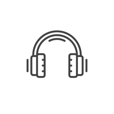Kulaklık çizgisi simgesi ana hatları vektör biçiminde. Dinleme, multimedya ve ses teknolojisinin simgesi. Ses ve müzik tasarımı için dijital logo çizimi.