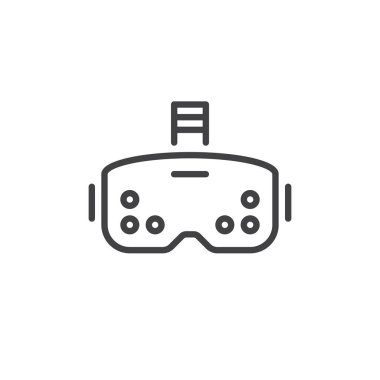 Ana hatları vektör biçiminde VR başlık simgesi. Sanal gerçekliğin simgesi, büyüleyici medya ve oyun teknolojisi. Dijital logo ve aygıtlar için sembol.